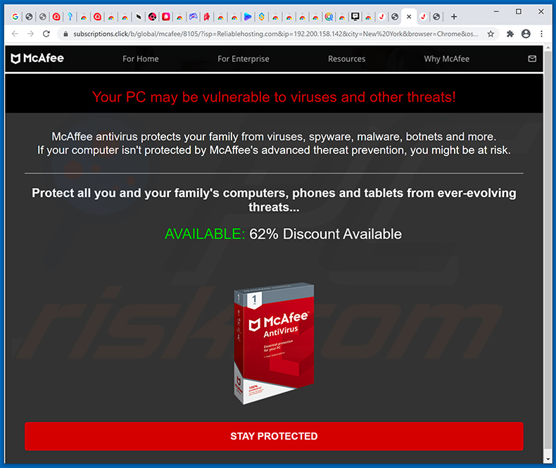 subscriptions.click dostarczające oszustwo Your McAfee Subscription Has Expired