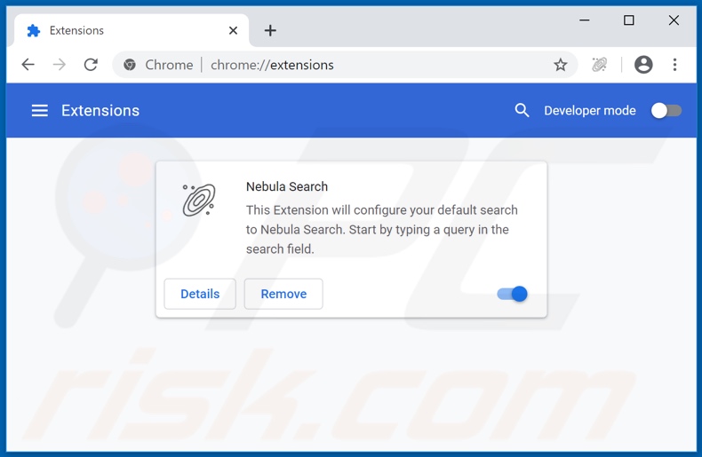 Usuwanie rozszerzeń powiązanych z nebulasearch.net z Google Chrome