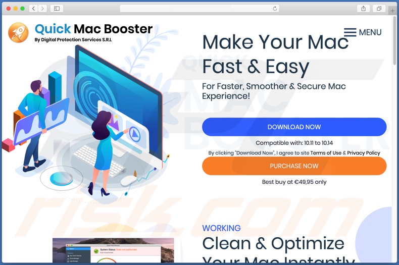 Website used to promote Quick Mac Booster PUA