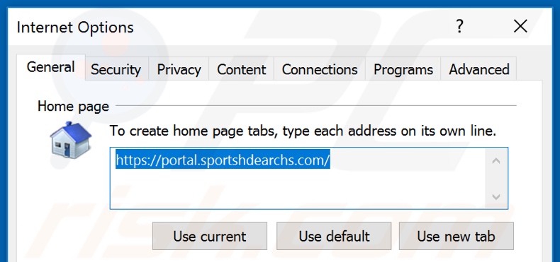 Removing sportshdearchs.com from Internet Explorer homepage