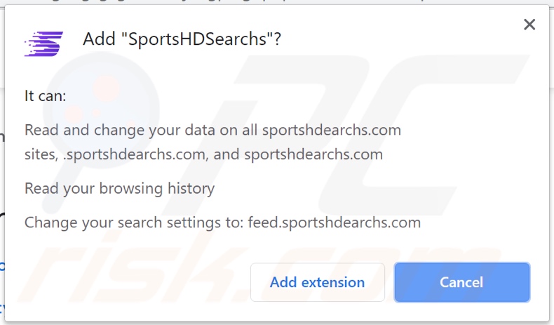 SportsHDSearchs browser hijacker asking for permissions