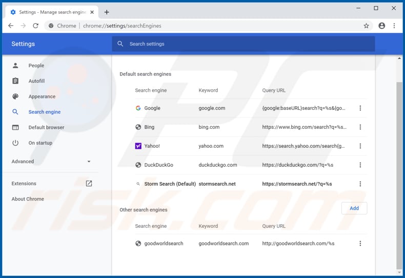 Usuwanie stormsearch.net z domyślnej wyszukiwarki Google Chrome