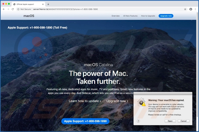 Warning: Your macOS has expired scam