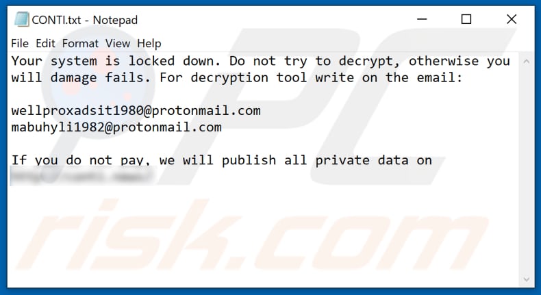 Wariant notatki z żądaniem okupu CONTI
