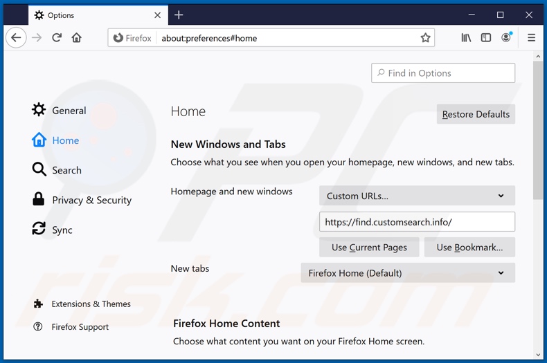 Removing customsearch.info from Mozilla Firefox homepage