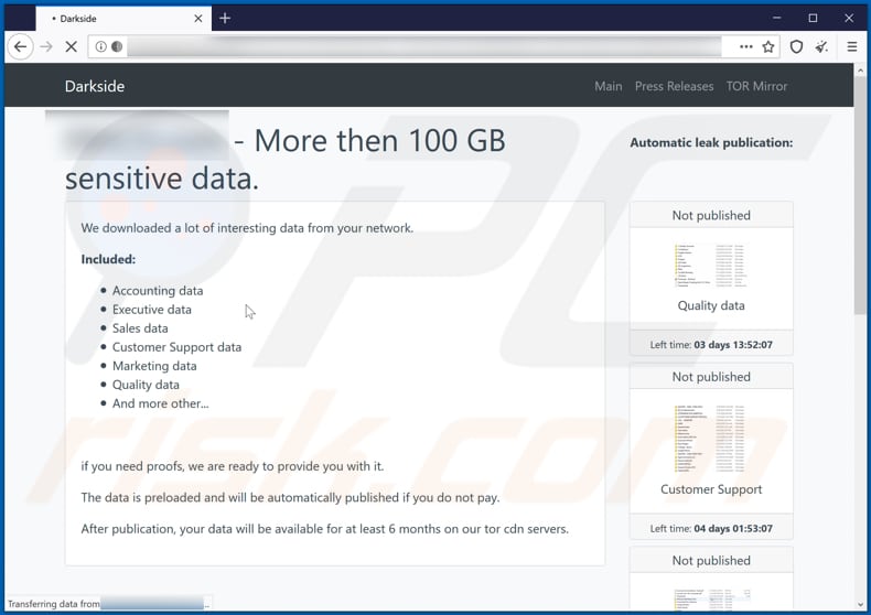 darkside data leaking site