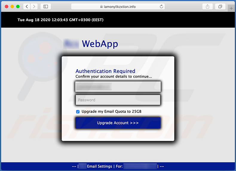 Oszukańcza witryna (lamonyllkzxtion.info) używana do celów phishingowych
