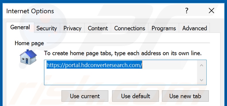 Removing hdconvertersearch.com from Internet Explorer homepage