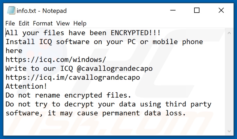 Horse ransomware text file (info.txt)