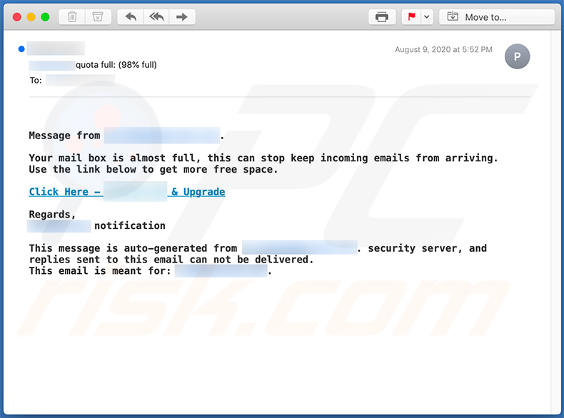 Oszustwo e-mailowe Mail Quota (2020-08-12)