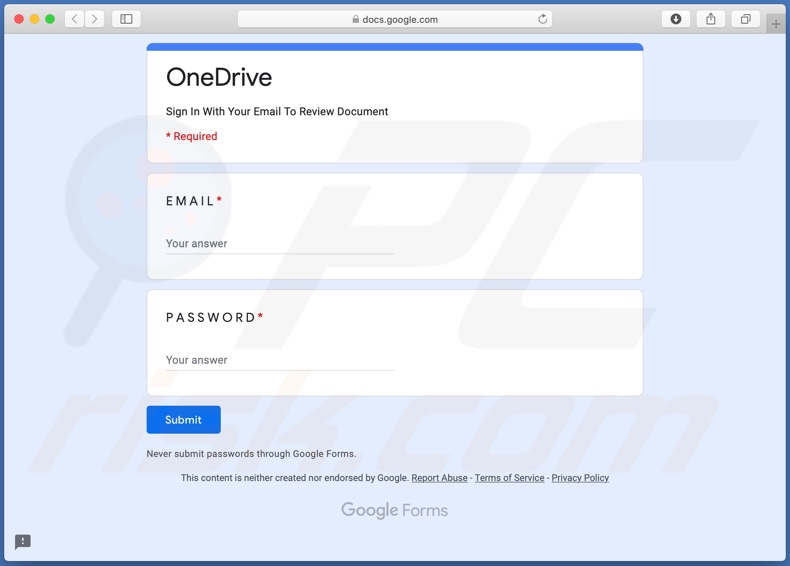 Fałszywa witryna OneDrive kradnąca dane logowania do konta e-mail