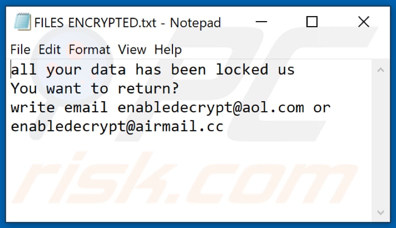 Rec ransomware text file (FILES ENCRYPTED.txt)
