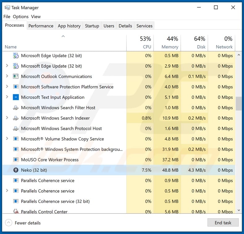 stormkitty stealer running as neko process in task manager