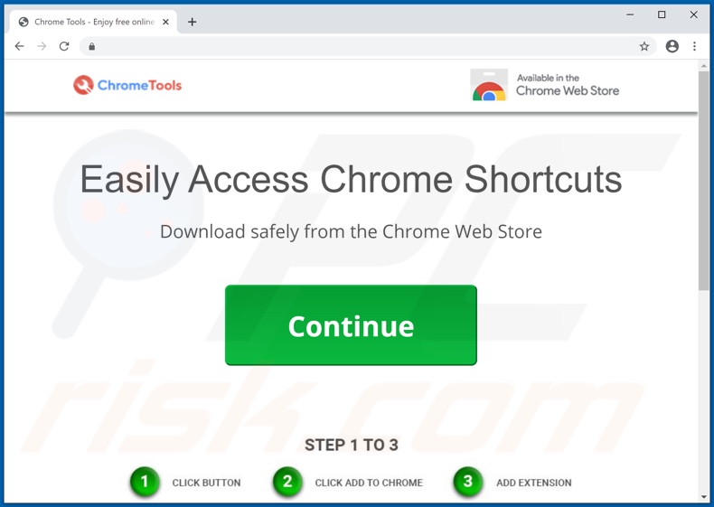 Website promoting Chrome Tools adware