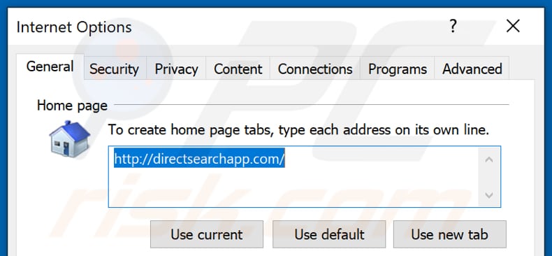 Removing directsearchapp.com from Internet Explorer homepage