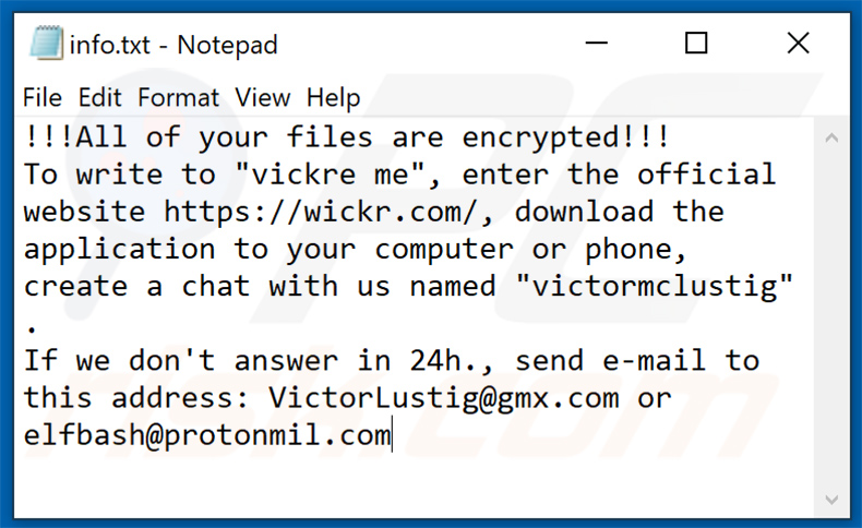 Plik ransomware Eight info.txt (2020-09-28)