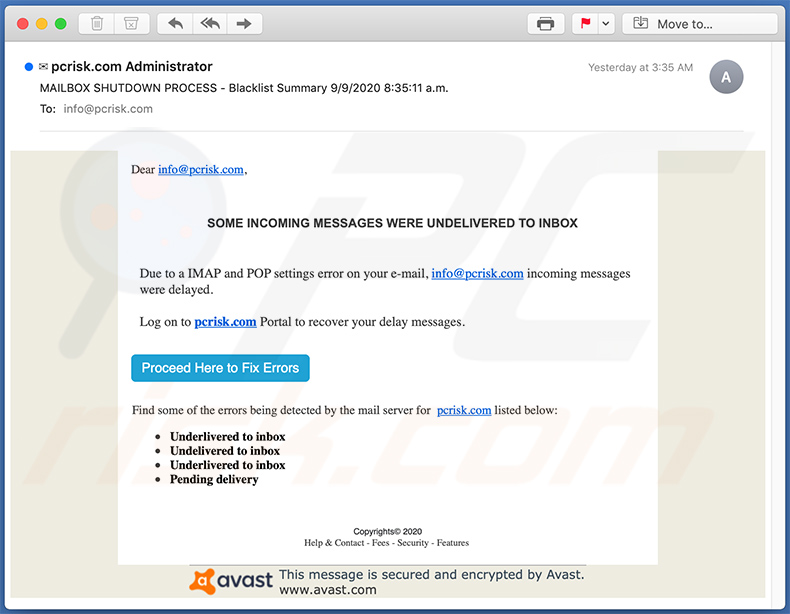 E-mail spamowy wyłudzający dane logowania do poczty (2020-09-10)