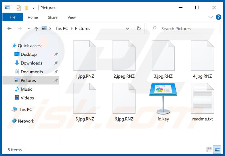 Files encrypted by Ranzy Locker ransomware (.RNZ extension)