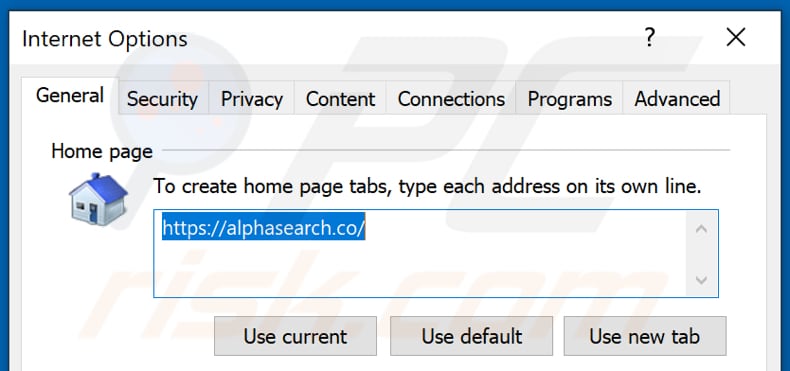 Usuwanie alphasearch.co ze strony domowej Internet Explorer