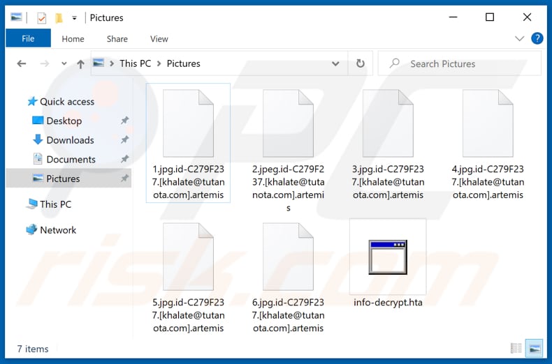 Pliki zaszyfrowane przez ransomware Artemis (rozszerzenie .artemis)