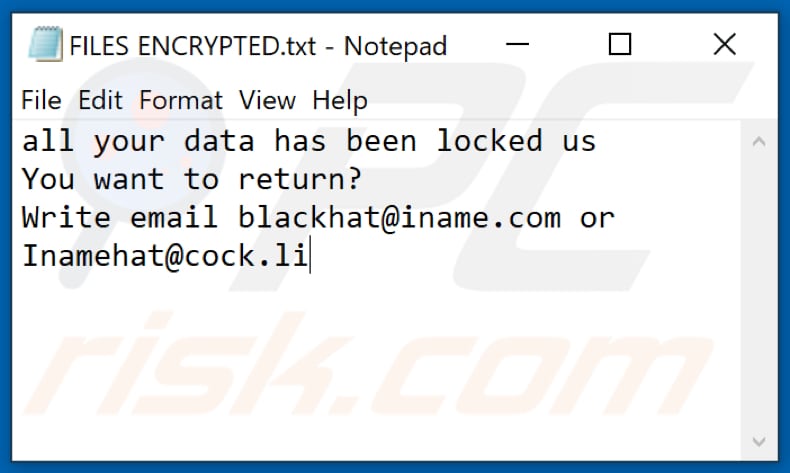 bH4T ransomware text file (FILES ENCRYPTED.txt)