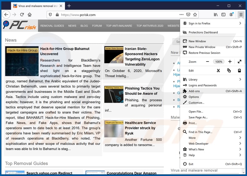 Usuwanie złośliwych rozszerzeń z Mozilla Firefox krok 1