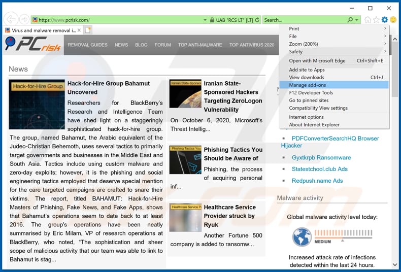 Usuwanie złośliwych rozszerzeń z Internet Explorer krok 1