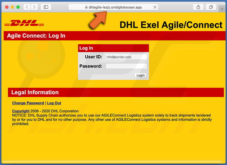 Strona phishingowa o tematyce DHL Express