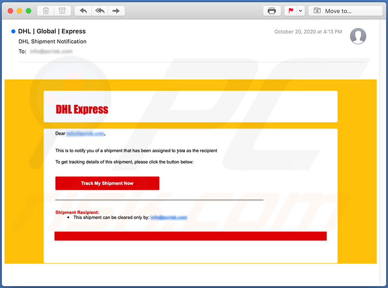 E-mail spamowy o tematyce DHL Express używany do celów phishingowych (2020-10-26)