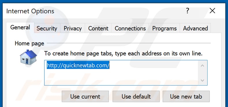 Usuwanie quicknewtab.com ze strony domowej Internet Explorer