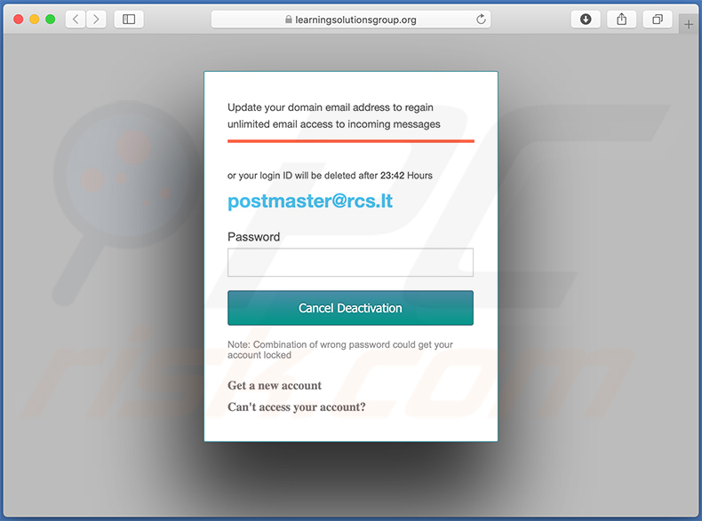 learningsolutionsgroup.org - strona phishingowa promowana poprzez pocztę spamową
