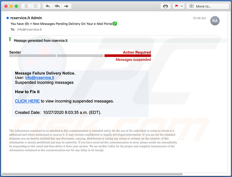 E-mail spamowy używany do promowania witryny phishingowej (2020-10-27)