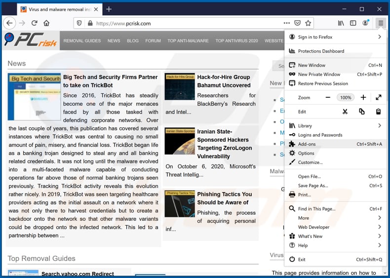 Usuwanie nieuczciwych rozszerzeń z Mozilla Firefox krok 1