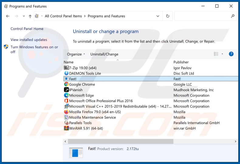 Fast! Odinstalowanie adware za pomocą Panelu sterowania