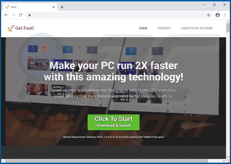 Strona internetowa używana do promowania Fast! PUA