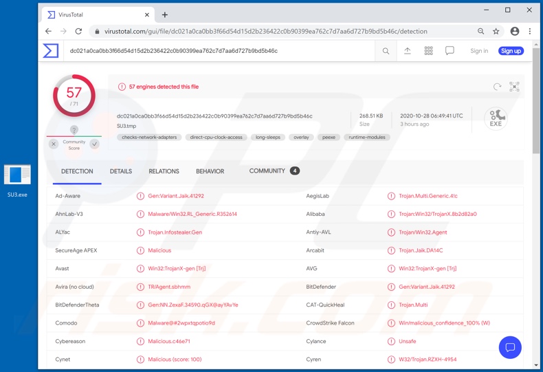 Wykrycia malware FickerStealer na VirusTotal