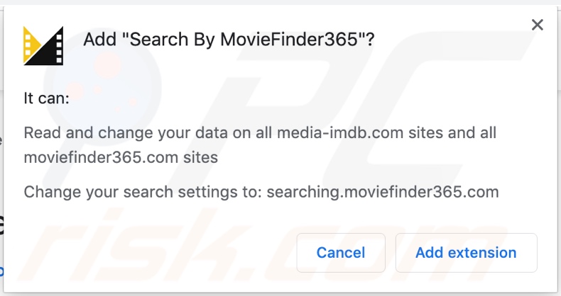 Porywacz przeglądarki MovieFinder365 proszący o pozwolenia (Chrome)
