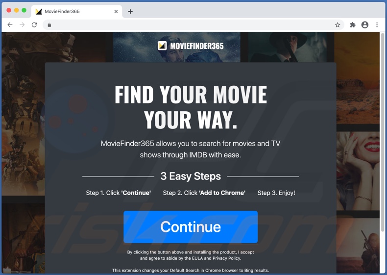 Zwodnicza witryna używana do promowania porywacza przeglądarki MovieFinder365