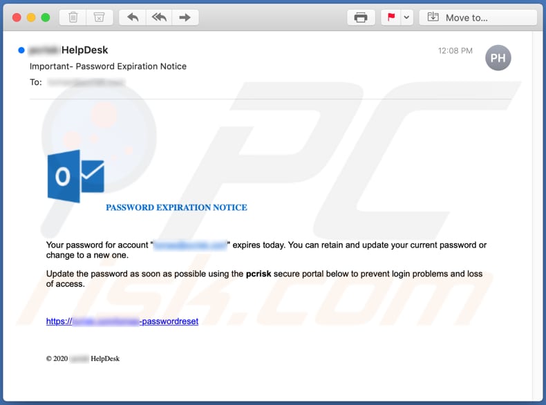 E-mailowa kampania spamowa PASSWORD EXPIRATION NOTICE