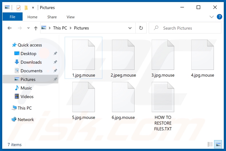 Files encrypted by RegretLocker ransomware (.mouse extension)