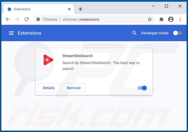 Usuwanie powiązanych rozszerzeń Google Chrome ze streamssitesearch.com 