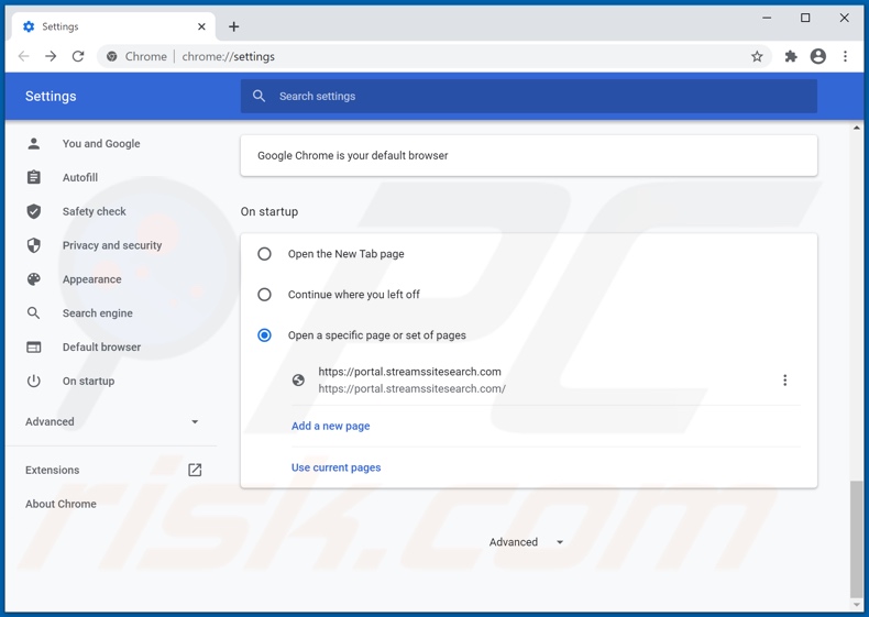 Usuwanie streamssitesearch.com ze strony głównej Google Chrome 