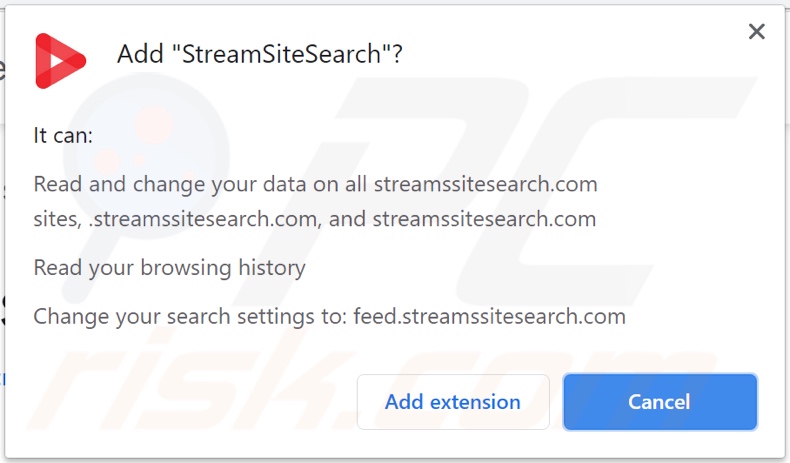Porywacz przeglądarki StreamSiteSearch pyta o uprawnienia 