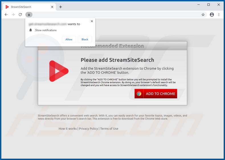 Witryna używana do promowania porywacza przeglądarki Stream Site Search r