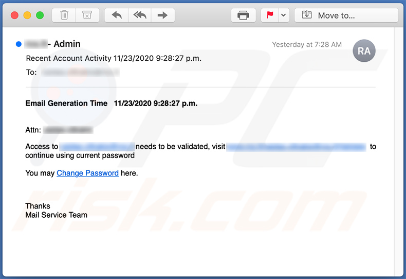 E-mail spamowy promujący fałszywą stronę logowania Outlook (2020-11-25)