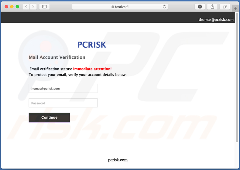 festivo.fi - witryna phishingowa promowana przy użyciu e-maili spamowych