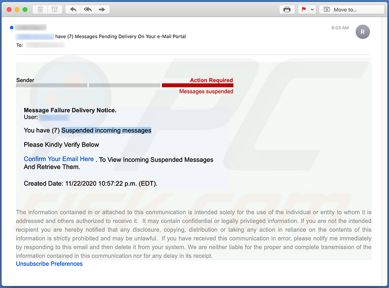 E-mail spamowy promujący witrynę phishingową (2020-11-23)