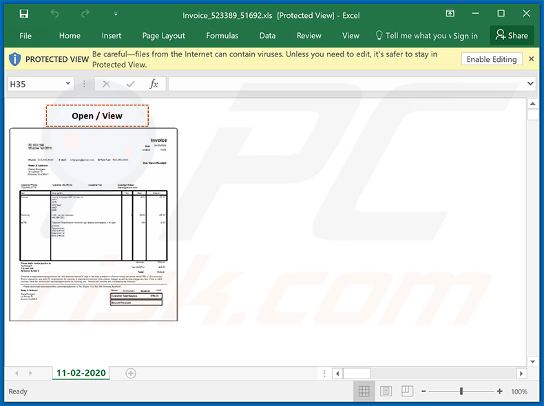 Złośliwy dokument MS Excel rozsyłany za pośrednictwem wiadomości spamowych o tematyce faktur 