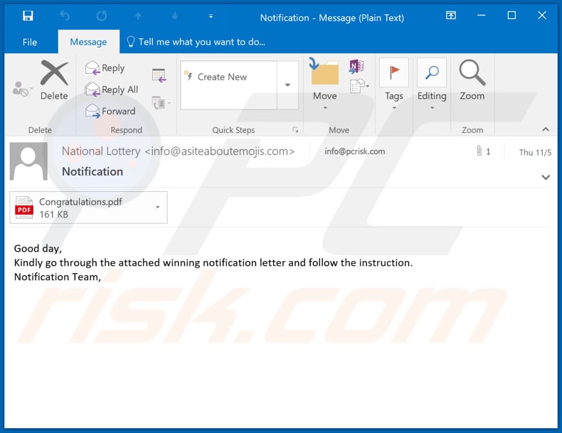 Oszukańczy e-mail spamowej kampanii e-mailowej National Lottery