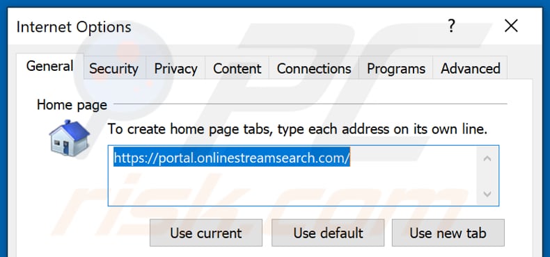 Removing onlinestreamsearch.com from Internet Explorer homepage